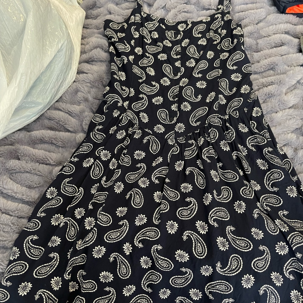 Navy blue paisley print dress